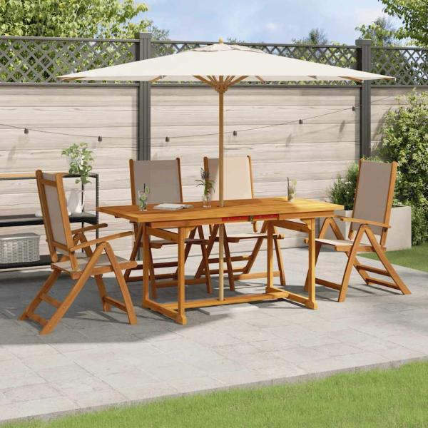 ARDEBO.de - 5-tlg. Garten-Essgruppe Massivholz Akazie und Textilene