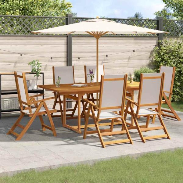 ARDEBO.de - 7-tlg. Garten-Essgruppe Massivholz Akazie und Textilene