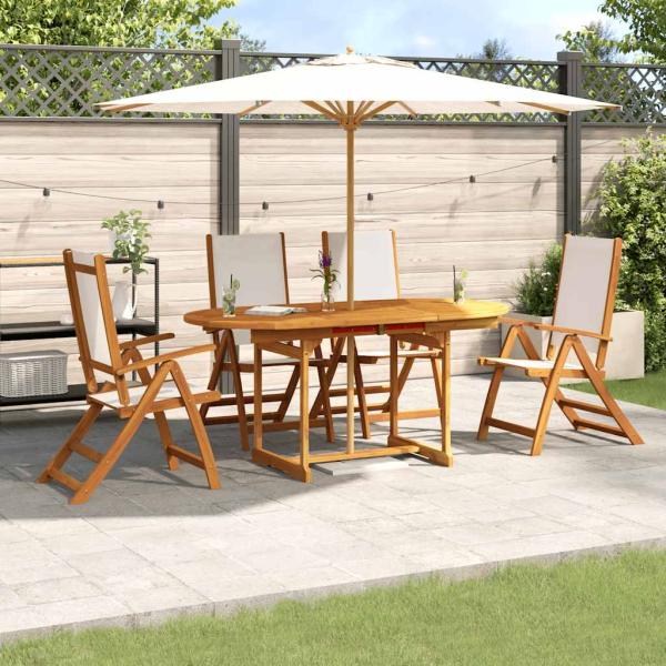 ARDEBO.de - 5-tlg. Garten-Essgruppe Massivholz Akazie und Textilene