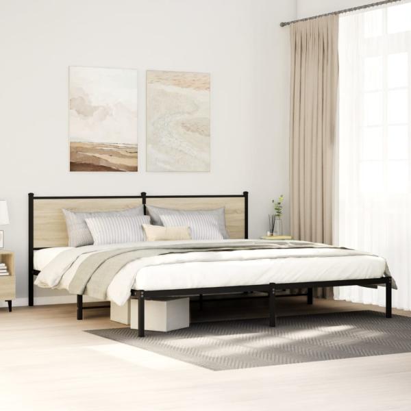 ARDEBO.de - Metallbett ohne Matratze Sonoma-Eiche 200x200 cm