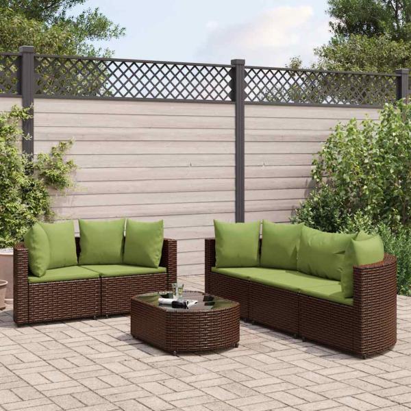 ARDEBO.de - 6-tlg. Garten-Sofagarnitur mit Kissen Braun Poly Rattan