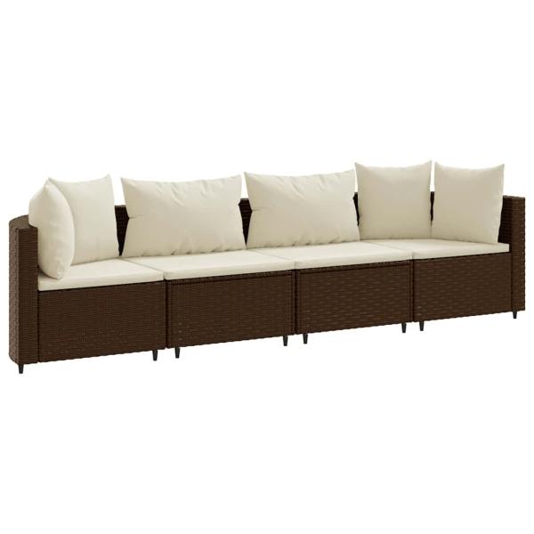 4-tlg. Garten-Sofagarnitur mit Kissen Braun Poly Rattan