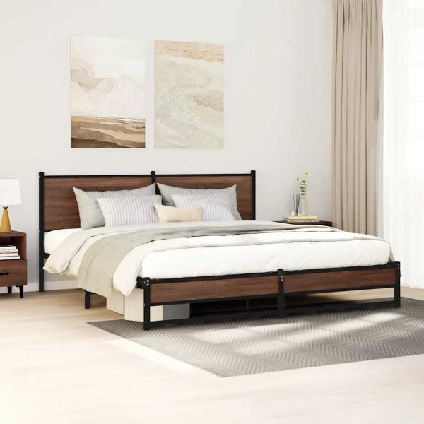 ARDEBO.de - Metallbett ohne Matratze Braun Eichen-Optik 180x200 cm