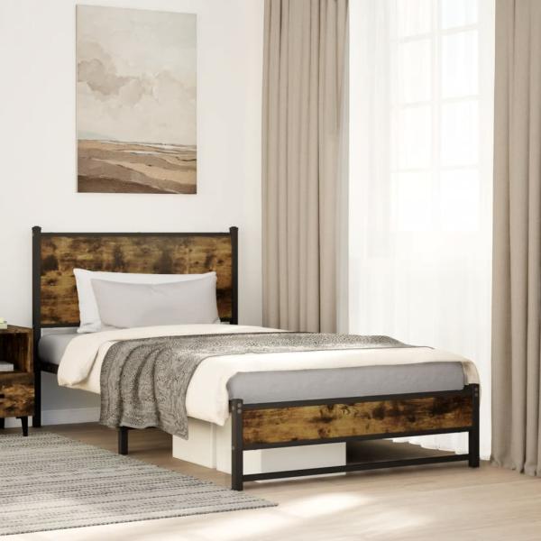 ARDEBO.de - Metallbett ohne Matratze Räuchereiche 107x203 cm