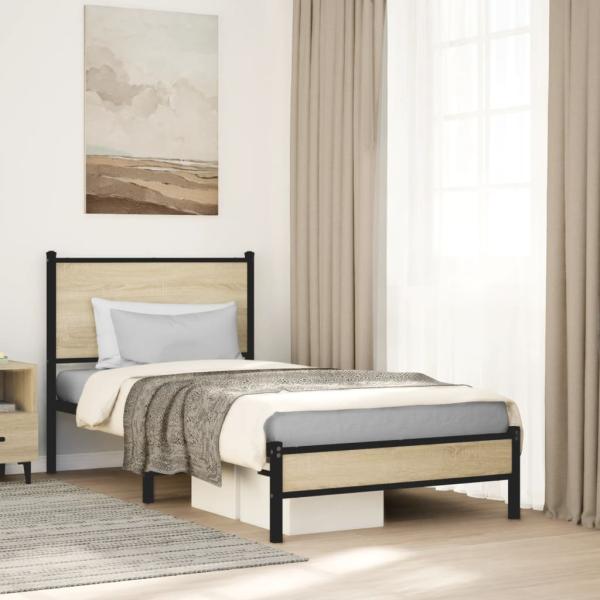 ARDEBO.de - Metallbett ohne Matratze Sonoma-Eiche 90x200 cm