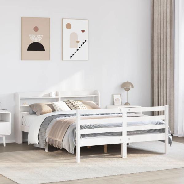 ARDEBO.de - Bettgestell mit Kopfteil ohne Matratze Weiß 140x200 cm
