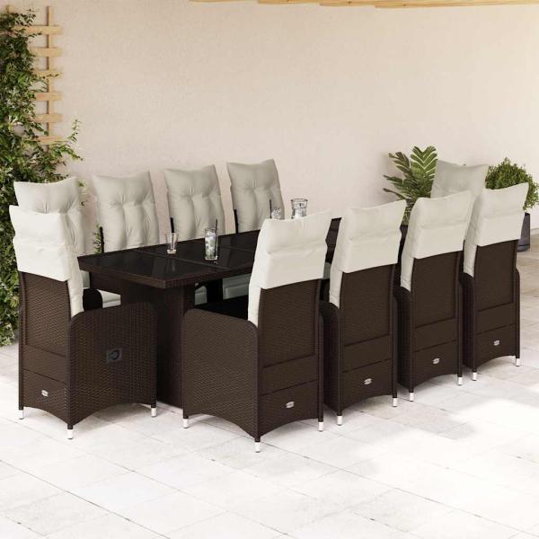 ARDEBO.de - 11-tlg. Garten-Bistro-Set mit Kissen Braun Poly Rattan