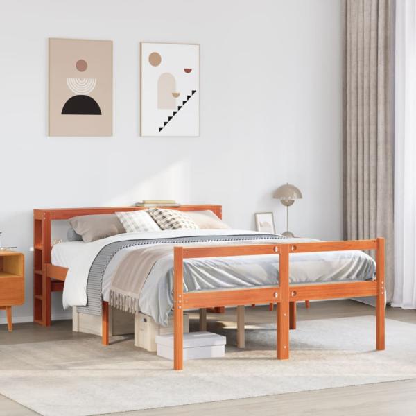 ARDEBO.de - Bettgestell mit Kopfteil ohne Matratze Wachsbraun 160x200 cm