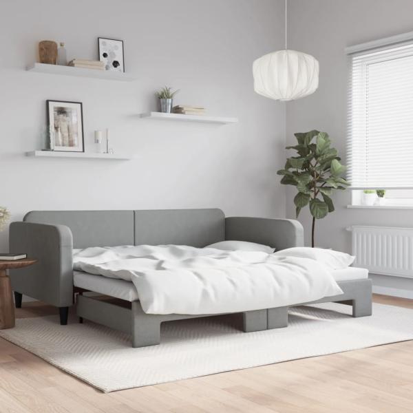 ARDEBO.de - Tagesbett Ausziehbar Hellgrau 100x190 cm Stoff