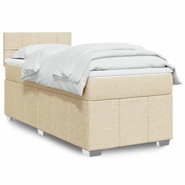 ARDEBO.de - Boxspringbett mit Matratze Creme 100x200 cm Stoff