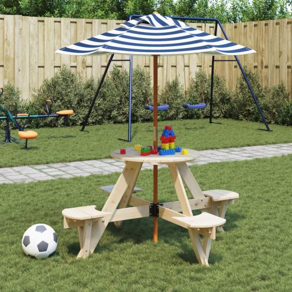 ARDEBO.de - Picknicktisch für 4 Kinder mit Sonnenschirm Rund Tannenholz