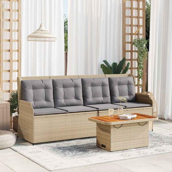 ARDEBO.de - 3-tlg. Garten-Lounge-Set mit Kissen Beige Poly Rattan