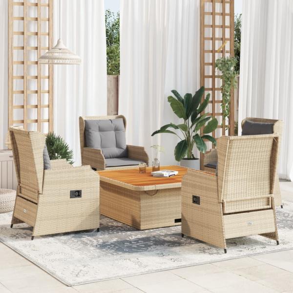 ARDEBO.de - 5-tlg. Garten-Lounge-Set mit Kissen Beige Poly Rattan