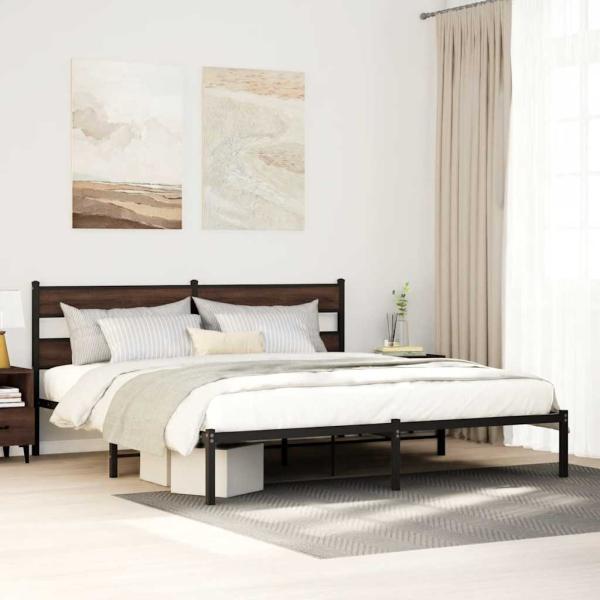ARDEBO.de - Bettgestell ohne Matratze mit Kopfteil Braun Eiche 200x200 cm