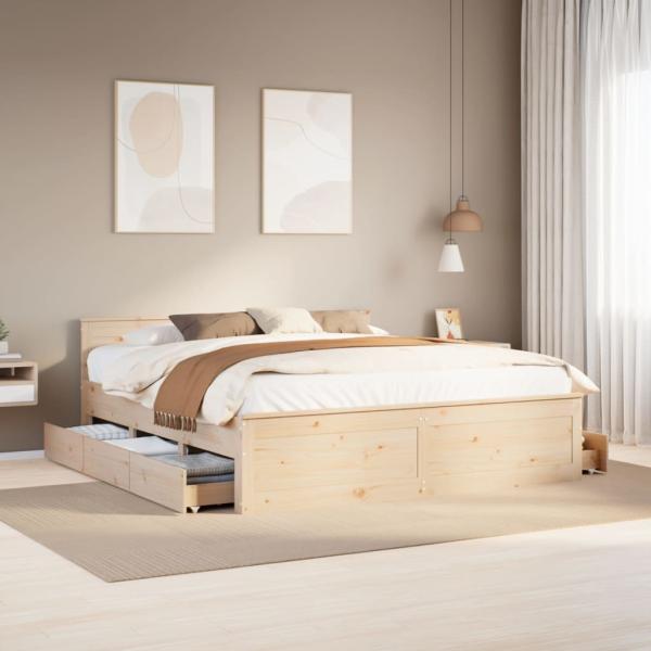 ARDEBO.de - Massivholzbett ohne Matratze mit Kopfteil 200x200 cm