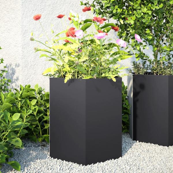 ARDEBO.de - Pflanzkübel Schwarz Sechseckig 46x40x45 Stahl