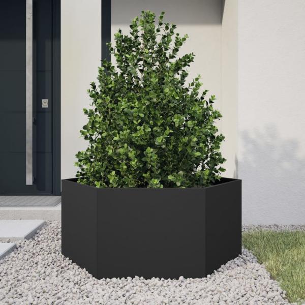 ARDEBO.de - Pflanzkübel Schwarz Sechseckig 104x90x45 Stahl