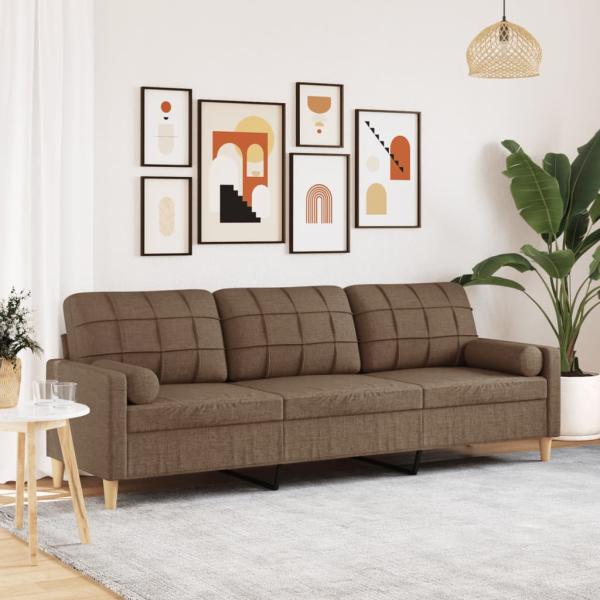 ARDEBO.de - 3-Sitzer-Sofa mit Zierkissen Braun 210 cm Stoff