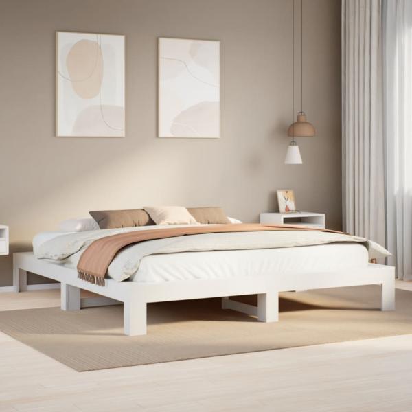 ARDEBO.de - Massivholzbett ohne Matratze Weiß 180x200 cm Kiefernholz