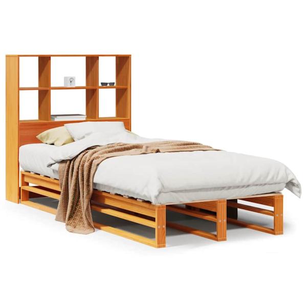 Massivholzbett mit Regal ohne Matratze Wachsbraun 100x200 cm