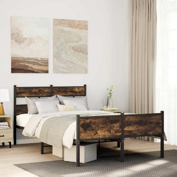ARDEBO.de - Bettgestell ohne Matratze Räuchereiche 120x200 cm Holzwerkstoff