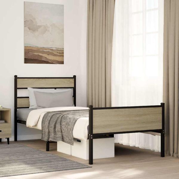 ARDEBO.de - Bettgestell ohne Matratze Sonoma-Eiche 90x200 cm Holzwerkstoff