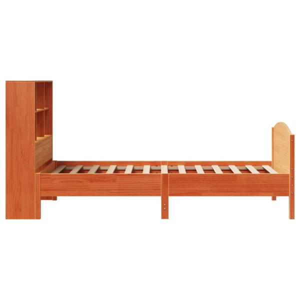 Massivholzbett mit Regal ohne Matratze Wachsbraun 100x200 cm