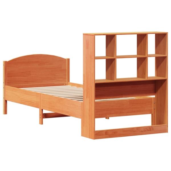 Massivholzbett mit Regal ohne Matratze Wachsbraun 100x200 cm