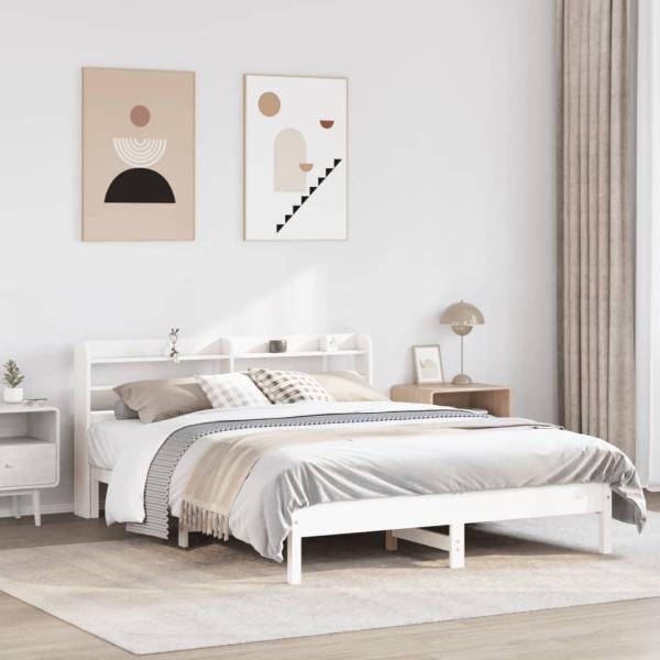 ARDEBO.de - Massivholzbett ohne Matratze Weiß 150x200 cm Kiefernholz
