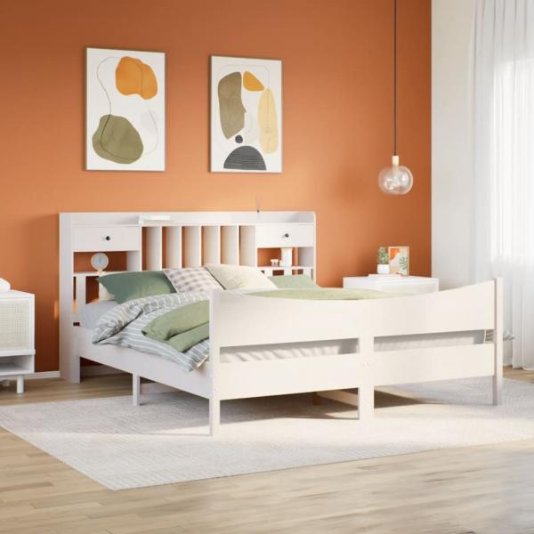 ARDEBO.de - Massivholzbett ohne Matratze Weiß 180x200 cm Kiefernholz
