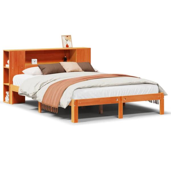 Massivholzbett mit Regal ohne Matratze Wachsbraun 140x190 cm