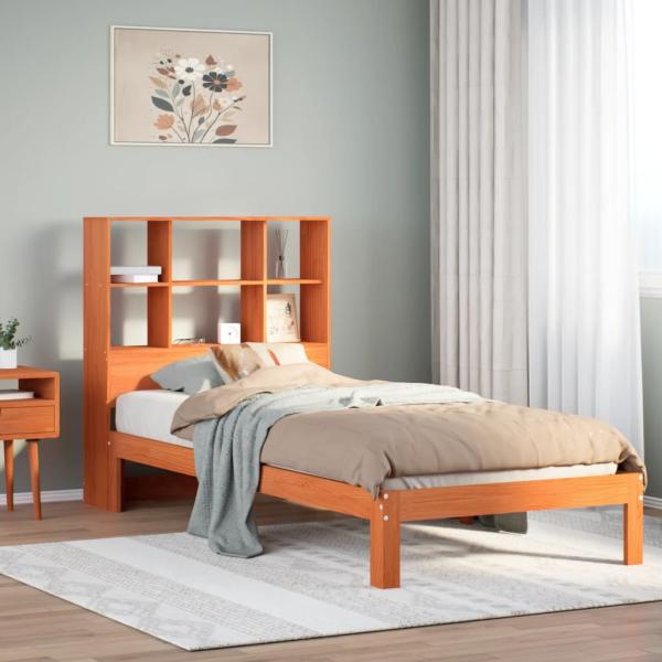 ARDEBO.de - Massivholzbett mit Regal ohne Matratze Wachsbraun 100x200 cm