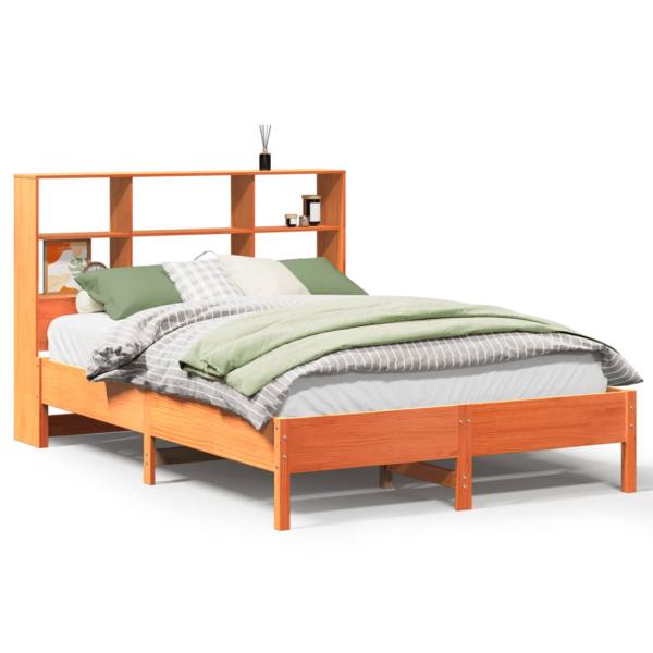 Massivholzbett mit Regal ohne Matratze Wachsbraun 150x200 cm