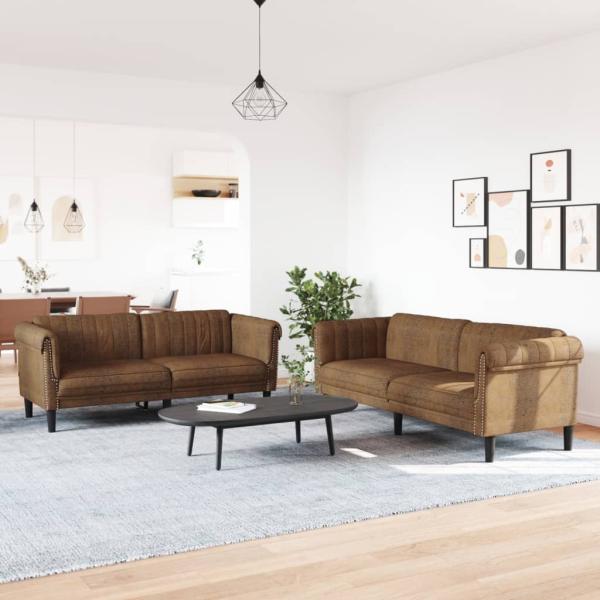 ARDEBO.de - 2-tlg. Sofagarnitur Braun Samt