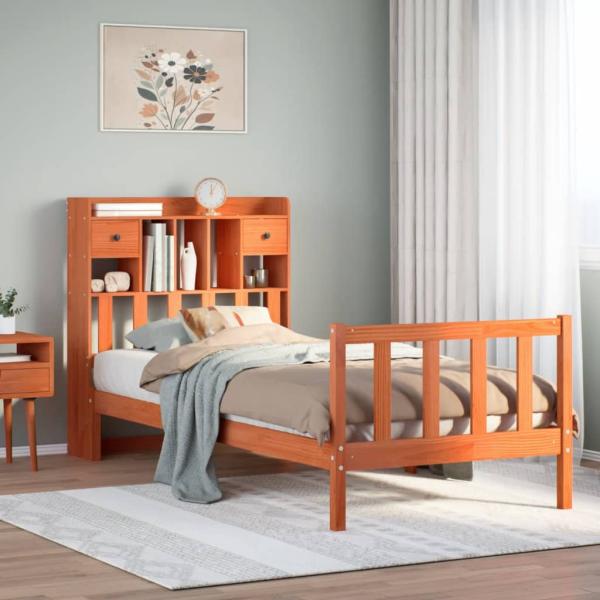 ARDEBO.de - Massivholzbett mit Regal ohne Matratze Wachsbraun 100x200 cm