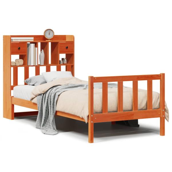 Massivholzbett mit Regal ohne Matratze Wachsbraun 100x200 cm