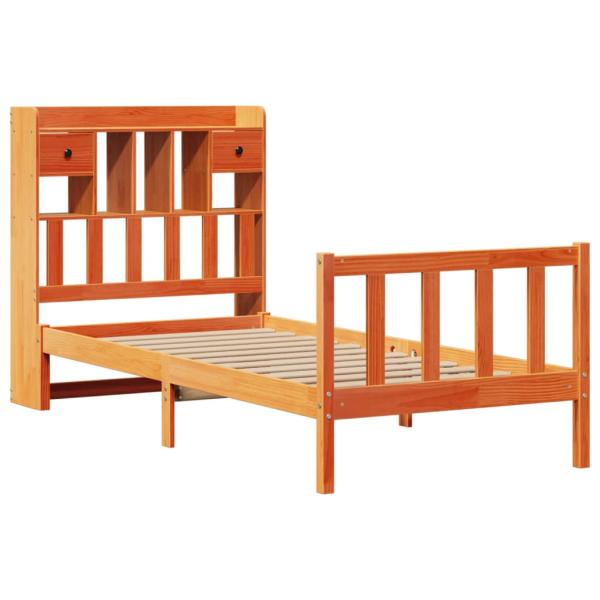 Massivholzbett mit Regal ohne Matratze Wachsbraun 100x200 cm