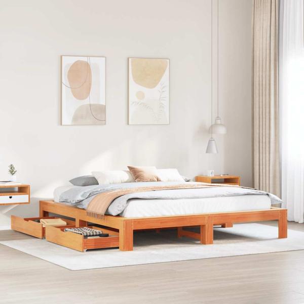 ARDEBO.de - Massivholzbett ohne Matratze Wachsbraun 180x200 Kiefernholz
