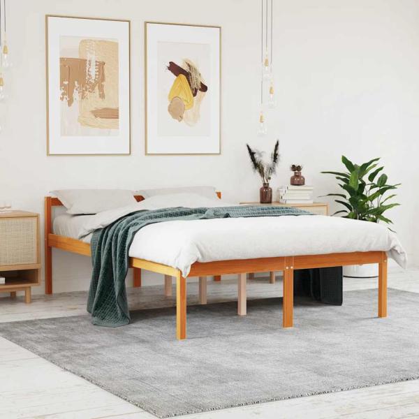 ARDEBO.de - Seniorenbett Wachsbraun 140x190 cm Massivholz Kiefer