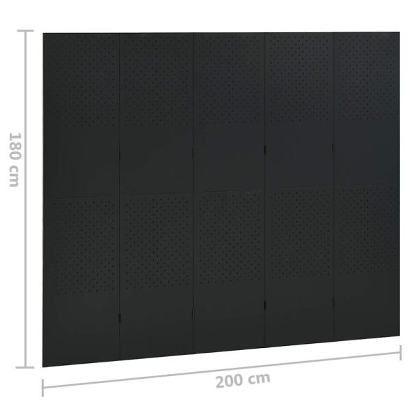 5-tlg. Raumteiler Schwarz 200x180 cm Stahl