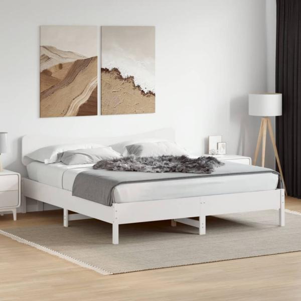ARDEBO.de - Massivholzbett ohne Matratze Weiß 200x200 cm Kiefernholz