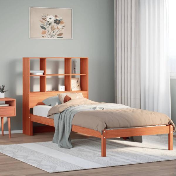ARDEBO.de - Massivholzbett mit Regal ohne Matratze Wachsbraun 100x200 cm