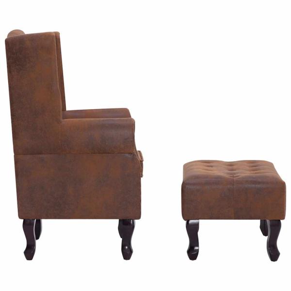 Chesterfield-Sessel und Fu?hocker Braun Wildleder-Optik