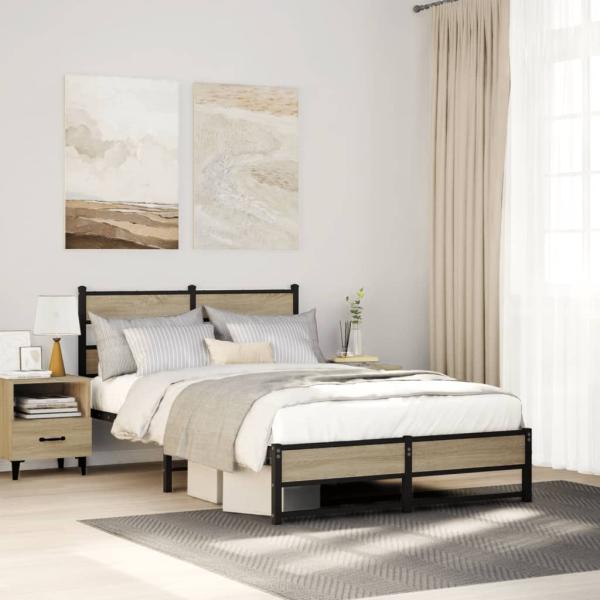 ARDEBO.de - Metallbett ohne Matratze Sonoma-Eiche 120x190 cm