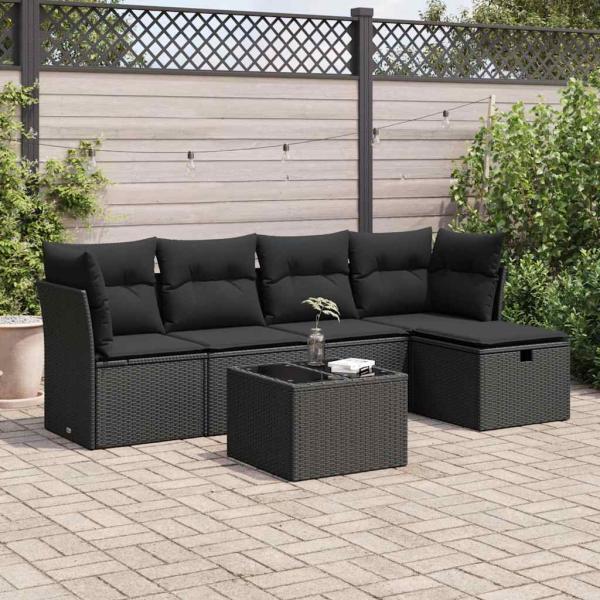 ARDEBO.de - 6-tlg. Garten-Sofagarnitur mit Kissen Schwarz Poly Rattan