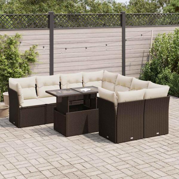 ARDEBO.de - 9-tlg. Garten-Sofagarnitur mit Kissen Braun Poly Rattan