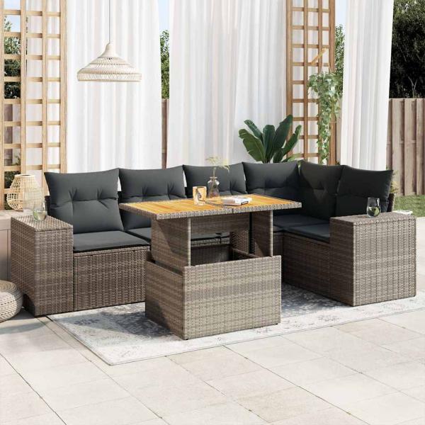 ARDEBO.de - 6-tlg. Garten-Sofagarnitur mit Kissen Grau Poly Rattan