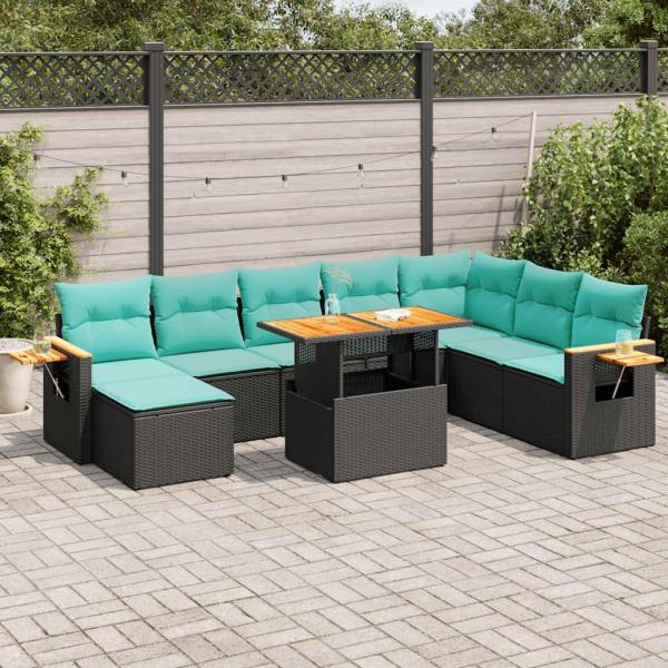 ARDEBO.de - 10-tlg. Garten-Sofagarnitur mit Kissen Schwarz Poly Rattan