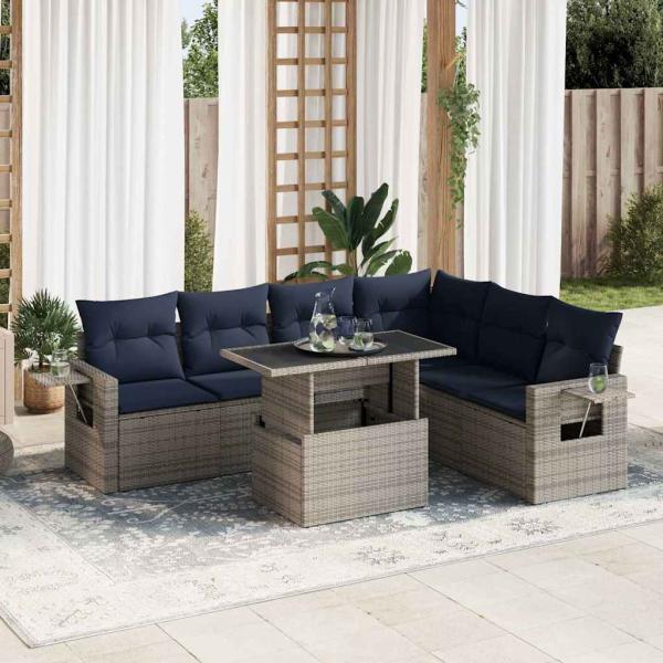 ARDEBO.de - 7-tlg. Garten-Sofagarnitur mit Kissen Grau Poly Rattan