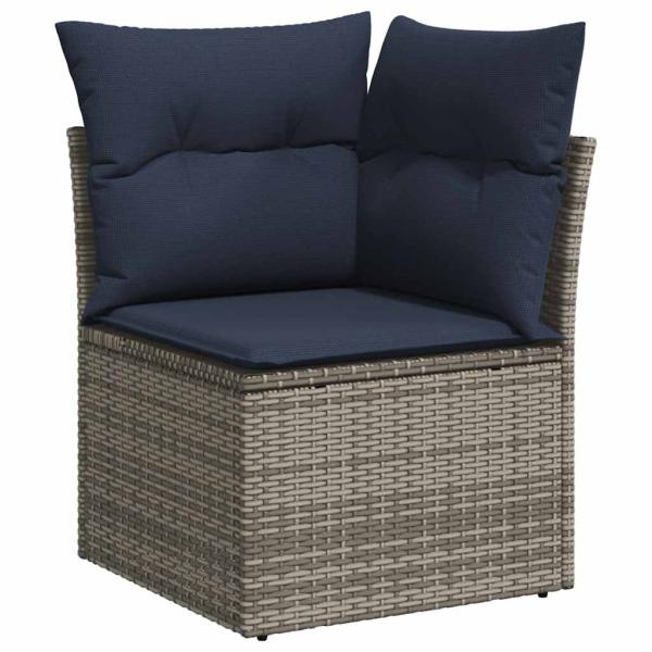 6-tlg. Garten-Sofagarnitur mit Kissen Grau Poly Rattan Akazie